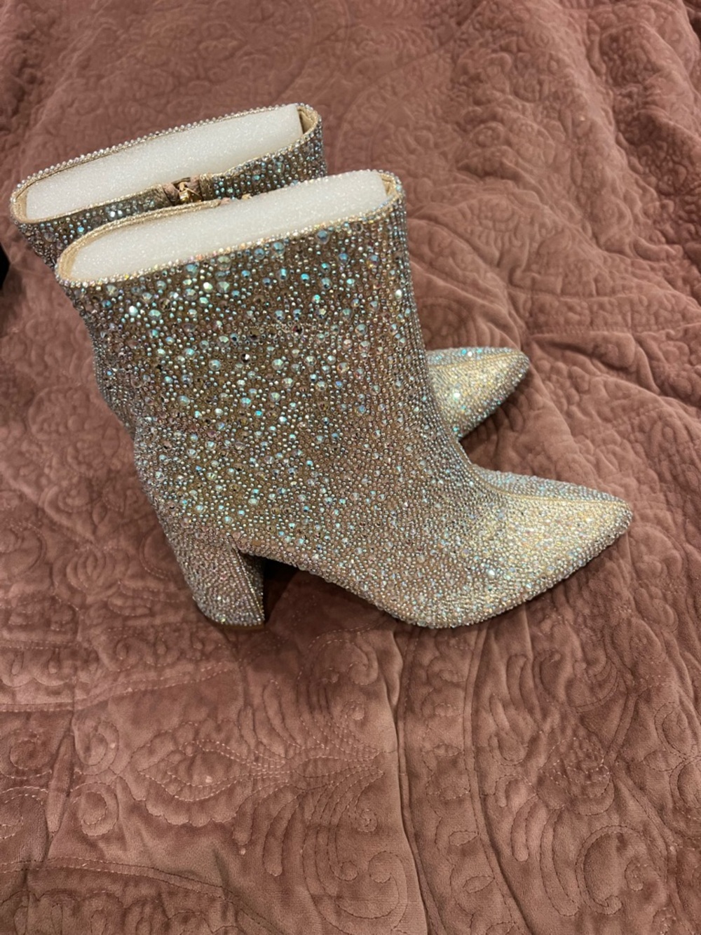 De Blossom Collection Iridescent Crystal Embellished Ankle Boots - Silver